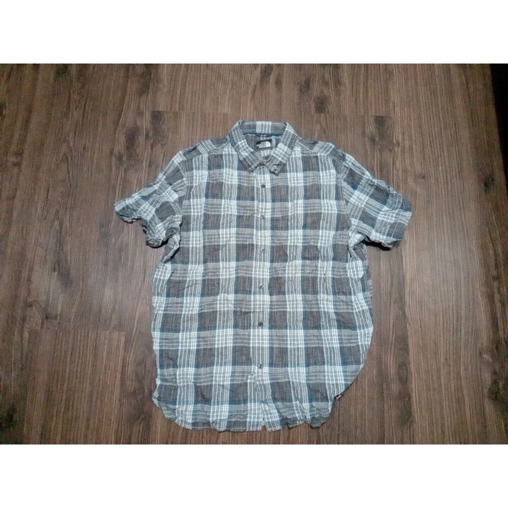 The North Face Shirt Mens Size Xl Blue Gray Plaid Short Sleeve Button Down